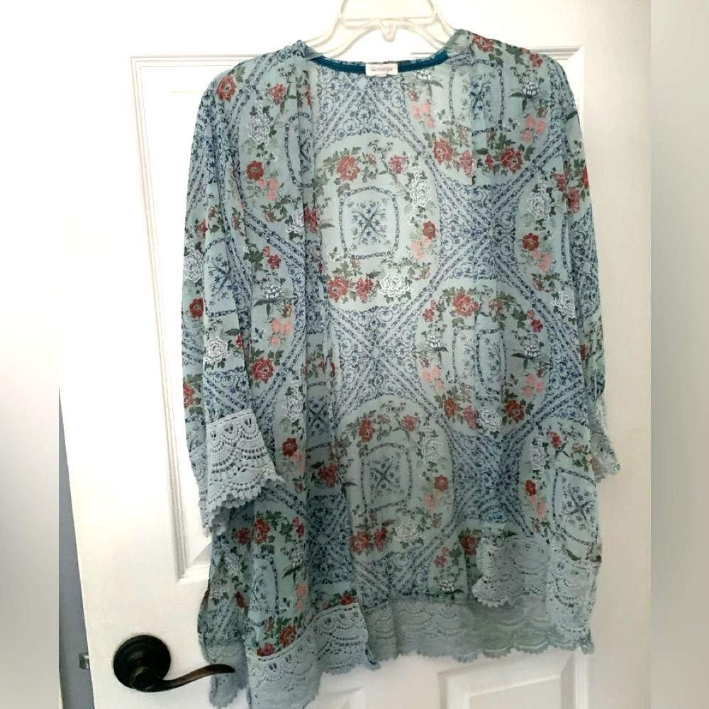 MASON & BELLE open front sheer floral kimono cardigan robe Women’s size Small